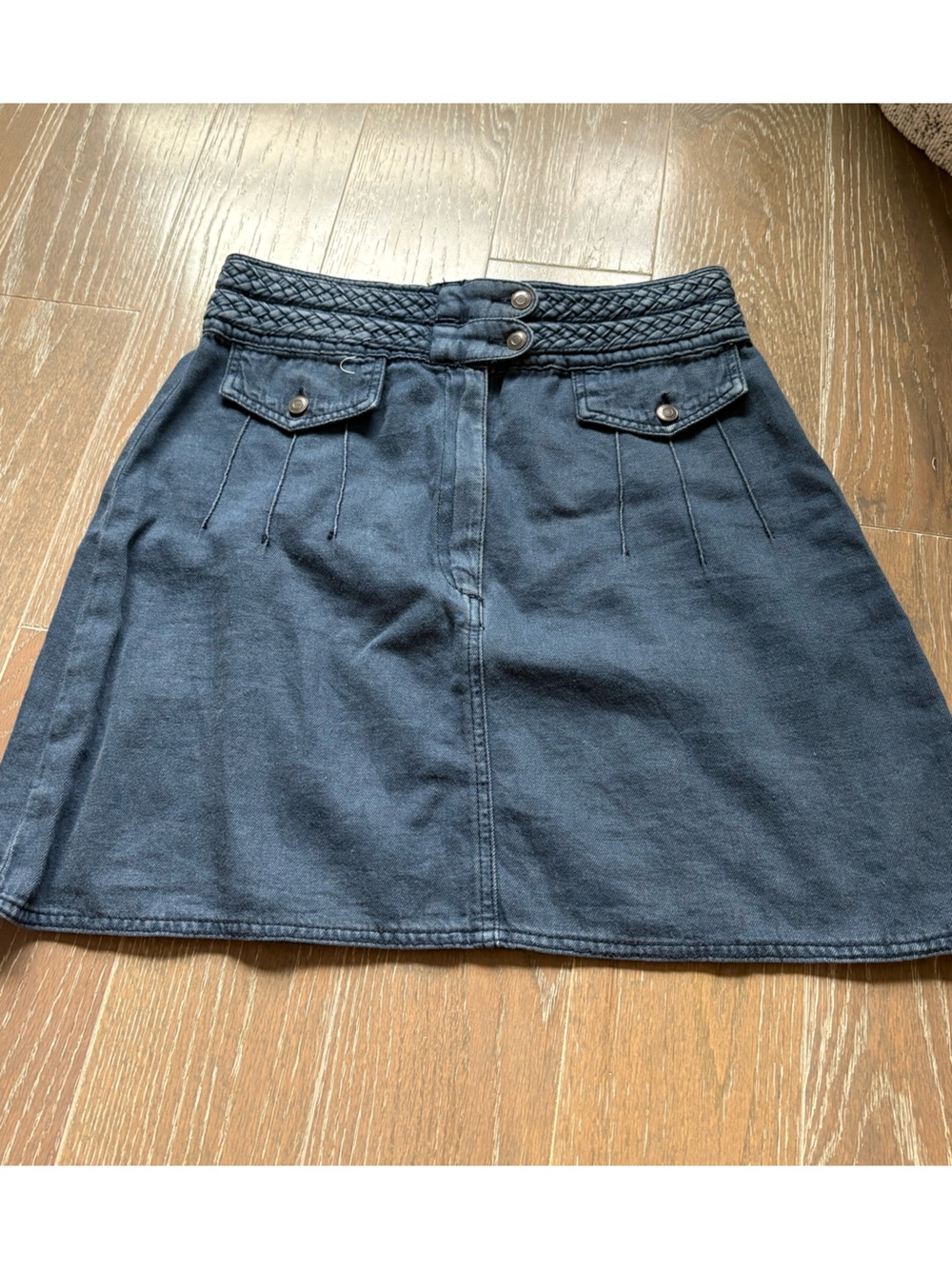 Free People Dark Blue High-Rise Jeans with Braided Waistband